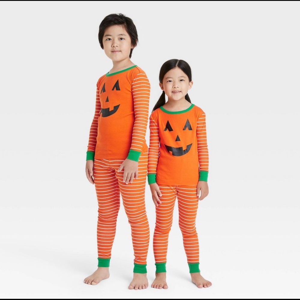 Kids / toddler Unisex Halloween Pumpkin Pajamas Matching Family Orange Unisex